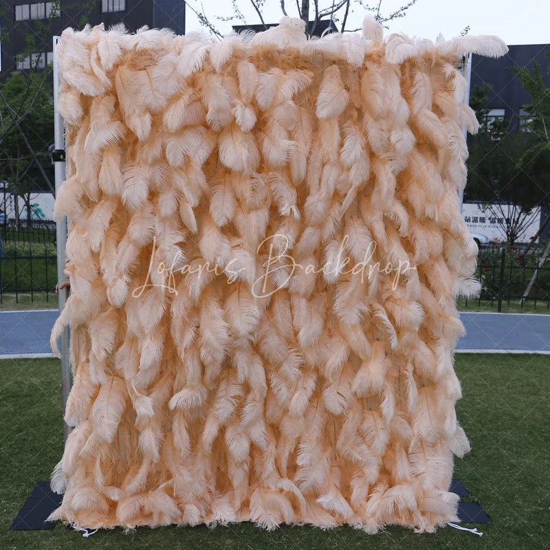 Lofaris Light Peach Feather Textured Artificial Flower Wall Elegant Fluffy Backdrop for Wedding Party Decor