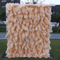 Lofaris Light Peach Feather Textured Artificial Flower Wall Elegant Fluffy Backdrop for Wedding Party Decor