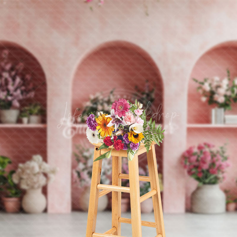 Lofaris Light Pink Arch Wall Potted Plant Summer Backdrop