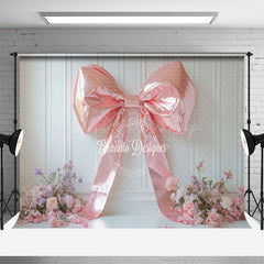 Lofaris Light Pink Bow White Wall Floral Backdrop For Wedding
