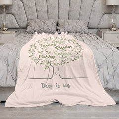 Lofaris Light Pink Green Family Tree Custom Name Blanket