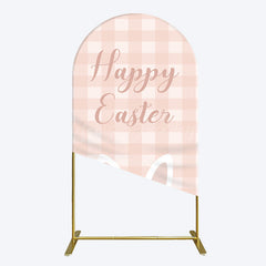 Lofaris Light Pink Plaid Floral Bunny Ear Easter Arch Backdrop