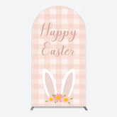 Lofaris Light Pink Plaid Floral Bunny Ear Easter Arch Backdrop