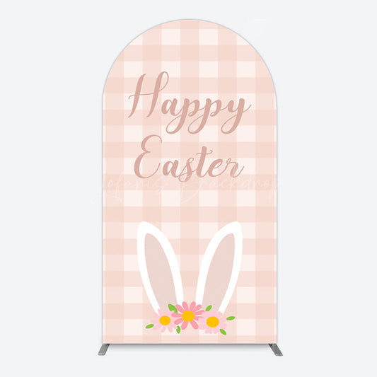 Lofaris Light Pink Plaid Floral Bunny Ear Easter Arch Backdrop