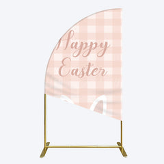 Lofaris Light Pink Plaid Floral Bunny Ear Easter Half Moon Arch Backdrop
