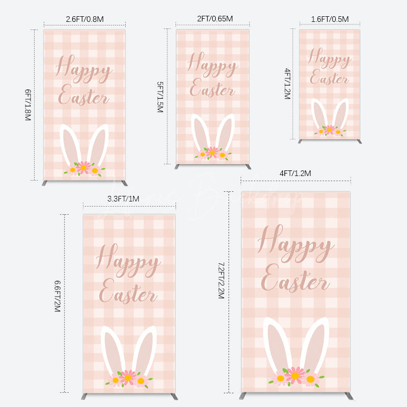 Lofaris Light Pink Plaid Floral Bunny Ear Easter Rectangle Backdrop
