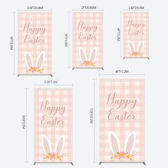 Lofaris Light Pink Plaid Floral Bunny Ear Easter Rectangle Backdrop