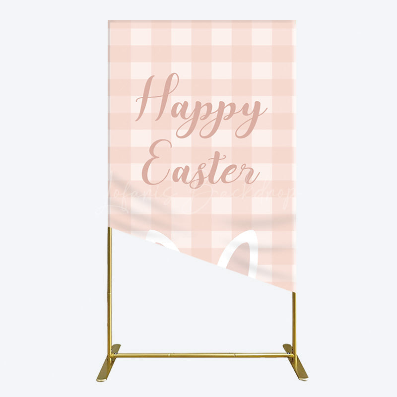 Lofaris Light Pink Plaid Floral Bunny Ear Easter Rectangle Backdrop