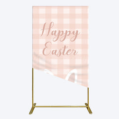 Lofaris Light Pink Plaid Floral Bunny Ear Easter Rectangle Backdrop