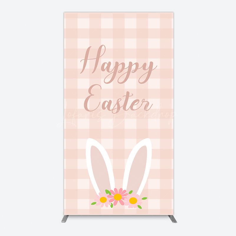 Lofaris Light Pink Plaid Floral Bunny Ear Easter Rectangle Backdrop