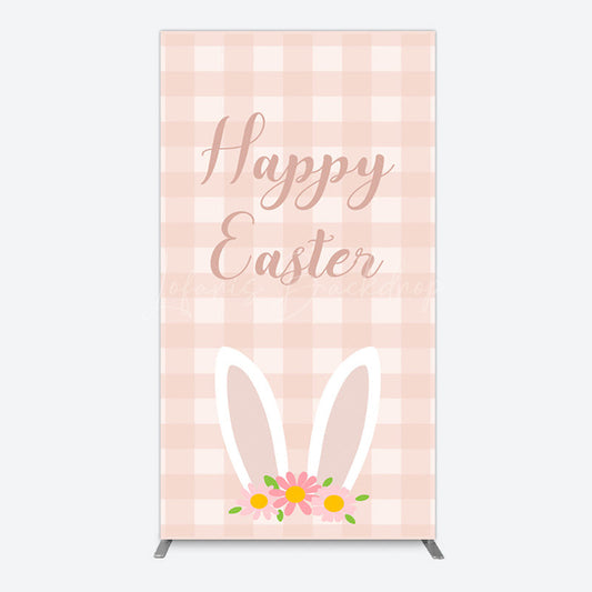 Lofaris Light Pink Plaid Floral Bunny Ear Easter Rectangle Backdrop