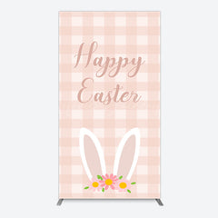Lofaris Light Pink Plaid Floral Bunny Ear Easter Rectangle Backdrop