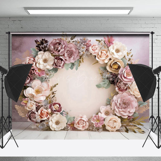 Lofaris Light Purple Beige Paper Floral Wreath Photo Backdrop