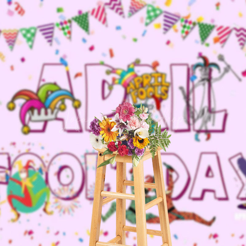 Lofaris Light Purple Colorful Flags April Fools Day Backdrop