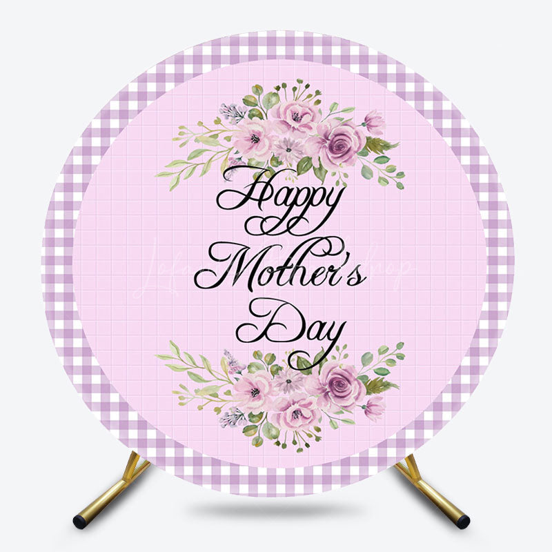 Lofaris Light Purple Plaid Floral Round Mothers Day Backdrop