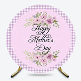 Lofaris Light Purple Plaid Floral Round Mothers Day Backdrop