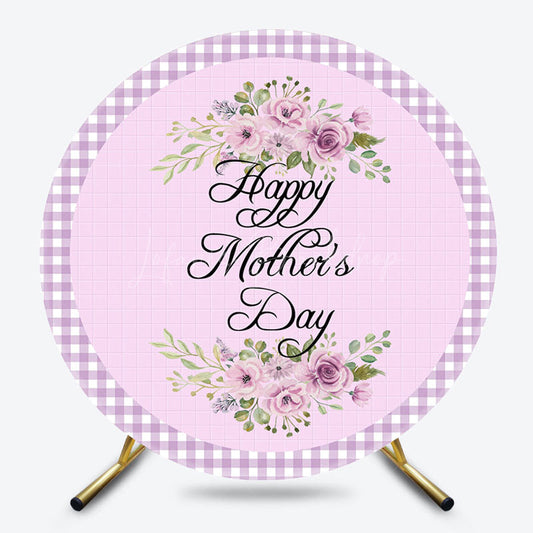 Lofaris Light Purple Plaid Floral Round Mothers Day Backdrop