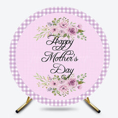 Lofaris Light Purple Plaid Floral Round Mothers Day Backdrop