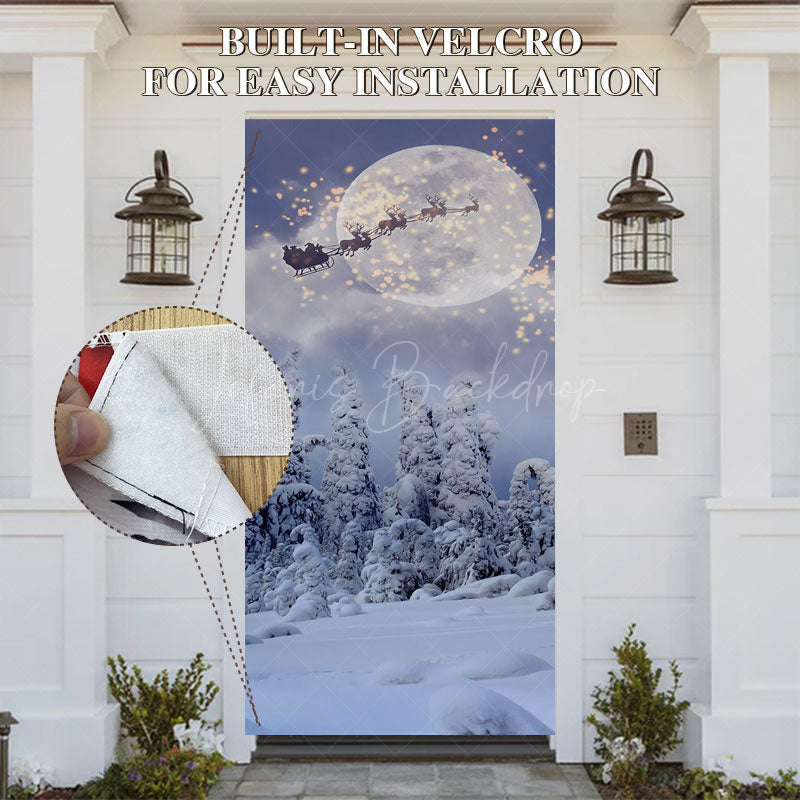 Lofaris Light Snowy Moon Night Elk Santa Christmas Door Cover