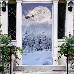 Lofaris Light Snowy Moon Night Elk Santa Christmas Door Cover
