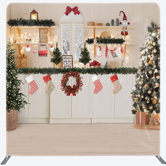 Lofaris Light Tree Christmas Kitchen Tension Fabric Backdrop