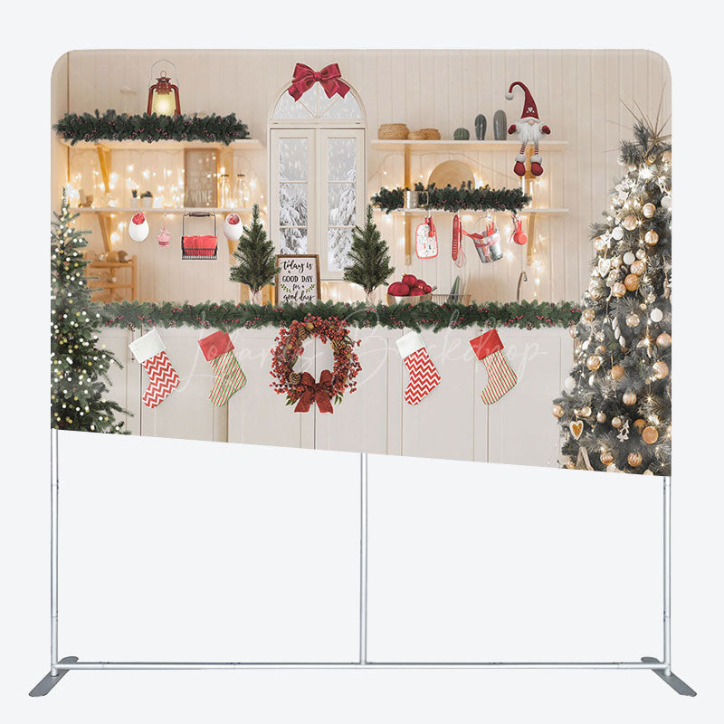 Lofaris Light Tree Christmas Kitchen Tension Fabric Backdrop