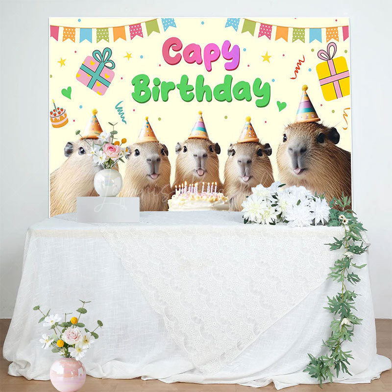 Lofaris Light Yellow Ribbon Cake Capy Birthday Party Backdrop