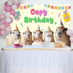 Lofaris Light Yellow Ribbon Cake Capy Birthday Party Backdrop