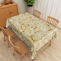 Lofaris Light Yellow Rose Rectangle Tablecloth with Blooming Flowers for Elegant Spring Wedding Reception