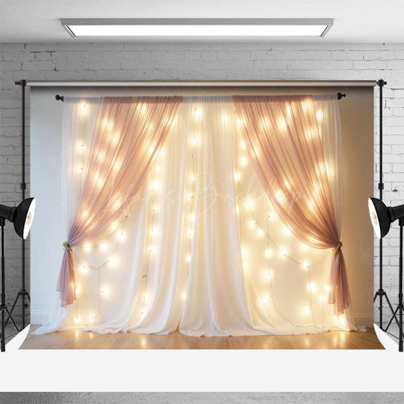 Lofaris Lighted Blush Fairy Tulle Wedding Photo Backdrop