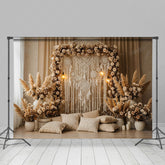 Lofaris Lighted Boho Floral Tassel Pillow Photo Backdrop