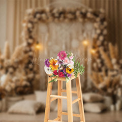 Lofaris Lighted Boho Floral Tassel Pillow Photo Backdrop