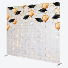 Lofaris Lighted Brick Wall Balloons Grad Pillow Case Backdrop