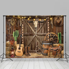 Lofaris Lighted Brown Western Cowboy Barn Room Set Backdrop