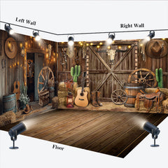 Lofaris Lighted Brown Western Cowboy Barn Room Set Backdrop