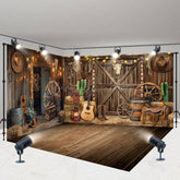 Lofaris Lighted Brown Western Cowboy Barn Room Set Backdrop