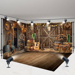 Lofaris Lighted Brown Western Cowboy Barn Room Set Backdrop