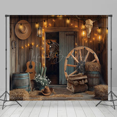 Lofaris Lighted Brown Western Cowboy Barn Room Set Backdrop