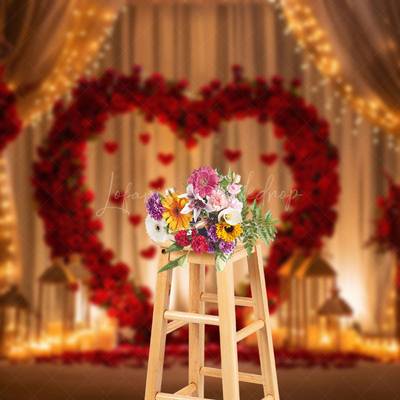 Lofaris Lighted Candle Red Rose Heart Valentines Day Backdrop
