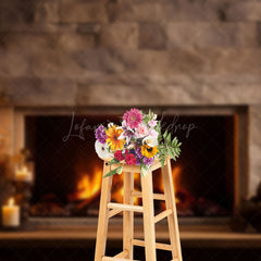 Lofaris Lighted Candles Brick Fireplace Photo Backdrop