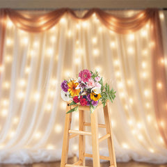 Lofaris Lighted Champagne Fairy Tulle Wedding Photo Backdrop