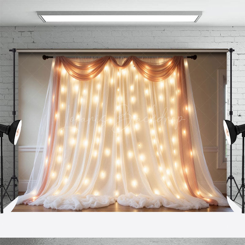 Lofaris Lighted Champagne Fairy Tulle Wedding Photo Backdrop