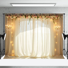Lofaris Lighted Classy Floral Tulle Romantic Wedding Backdrop