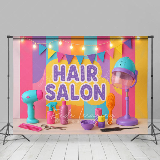 Lofaris Lighted Colorful Hair Salon Cake Smash Photo Backdrop