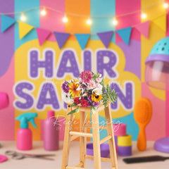 Lofaris Lighted Colorful Hair Salon Cake Smash Photo Backdrop