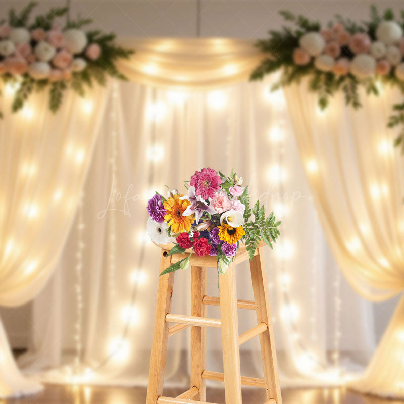 Lofaris Lighted Dreamy Floral Fairy Tulle Wedding Backdrop
