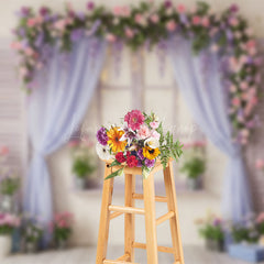 Lofaris Lighted Floral Purple Curtain Window Photo Backdrop