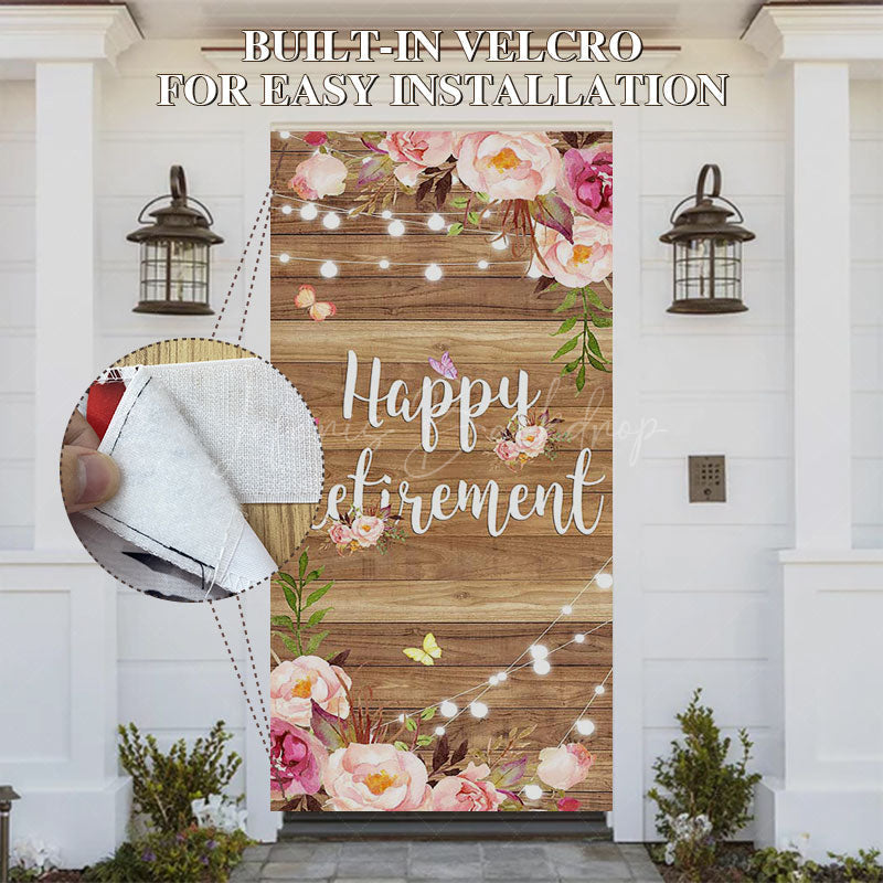 Lofaris Lighted Floral Wooden Happy Retirement Door Cover