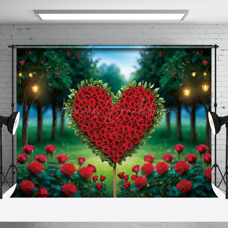 Lofaris Lighted Forest Heart Red Rose Valentines Day Backdrop