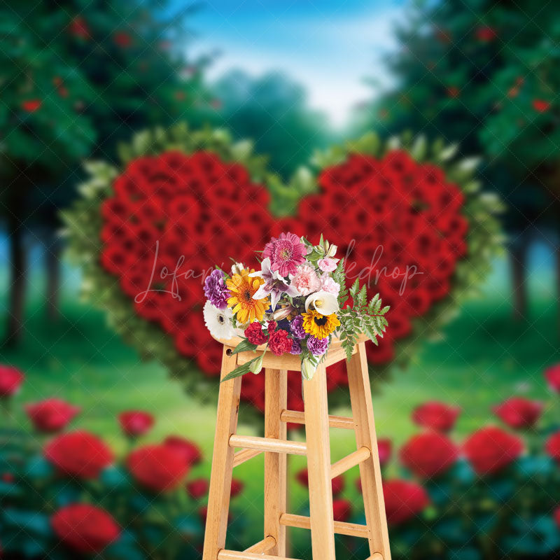 Lofaris Lighted Forest Heart Red Rose Valentines Day Backdrop